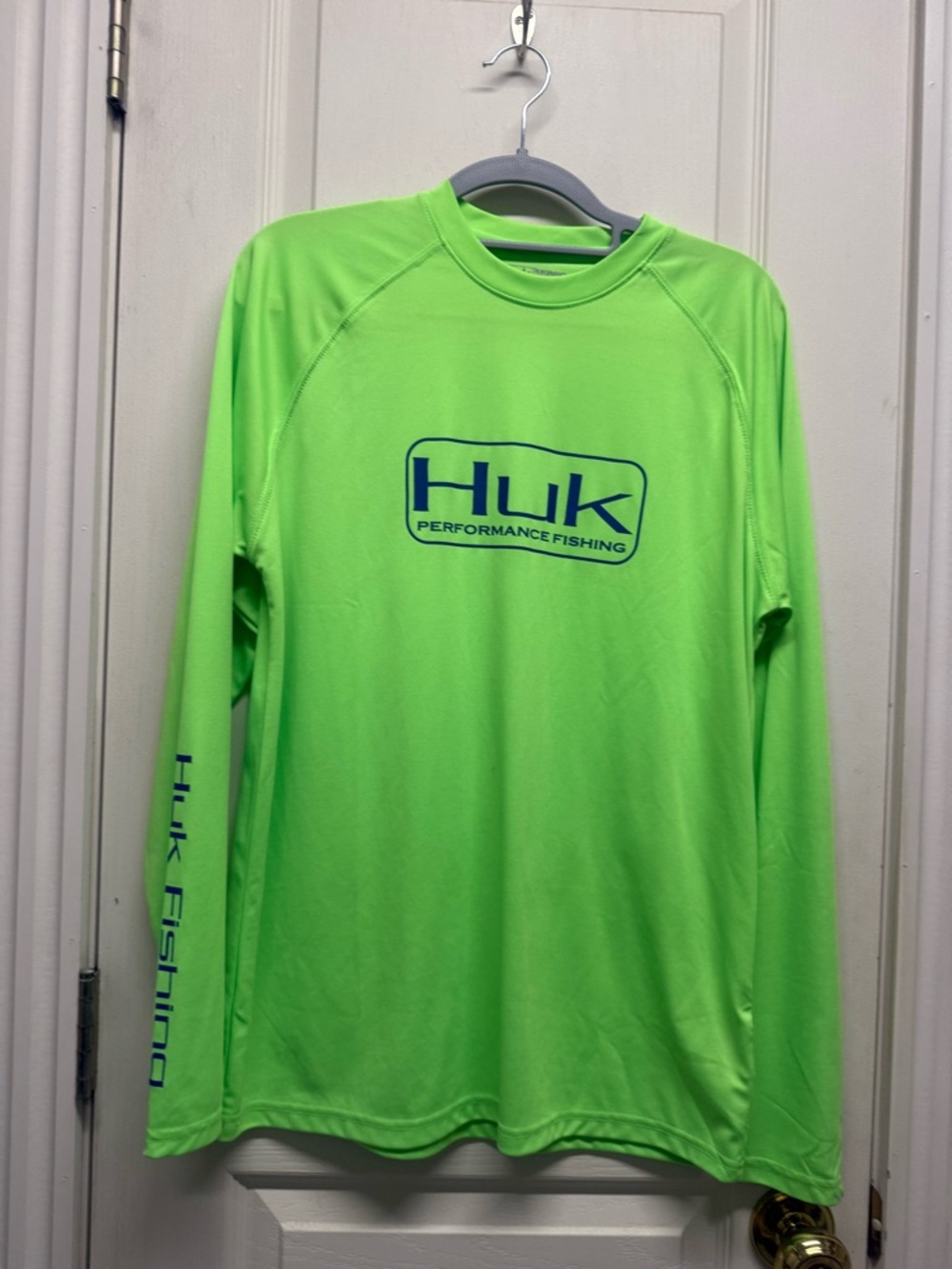 Huk Neon Green Performance Fishing Top with Navy Logo